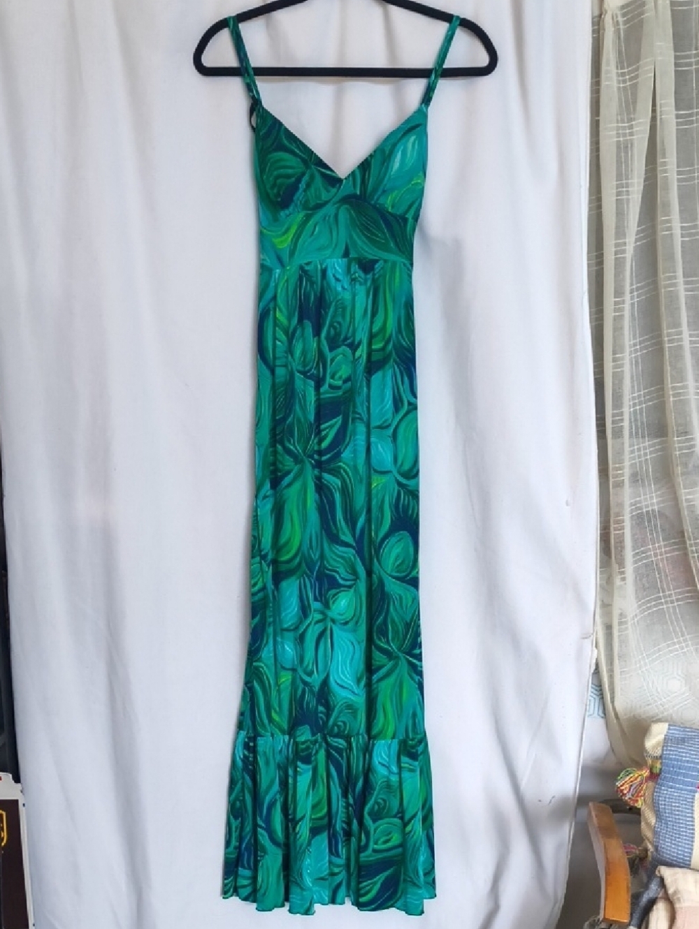Bisou Bisou Teal and Green Abstract Maxi Dress